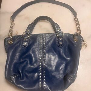 Michael Kors Navy Blue Leather Gold Studded Satchel/ShoulderBag
